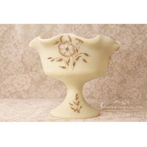 Signed Art Fenton Satin Custard Glass Compote Hand Painted By Artist Jackie D